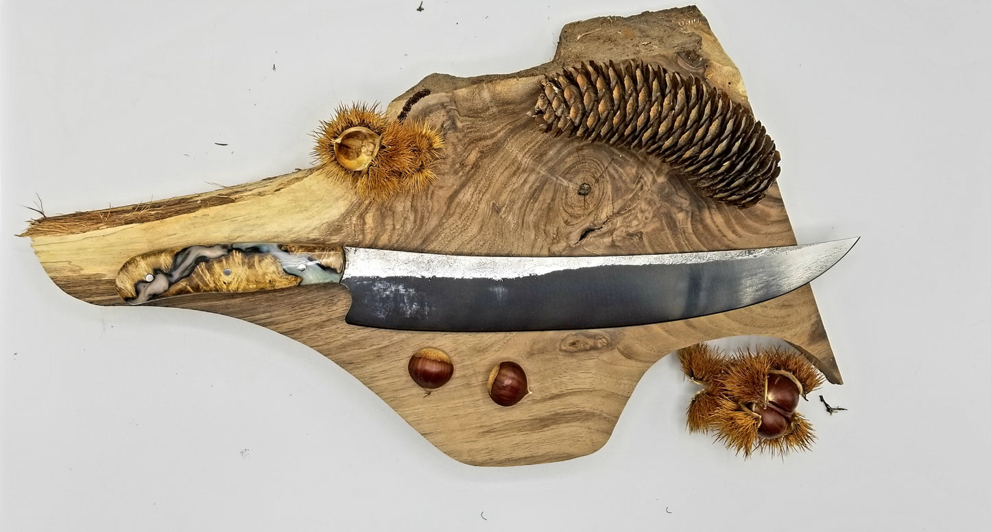Couteau de cuisine lame forgée en C130 manche en hybride bois résine